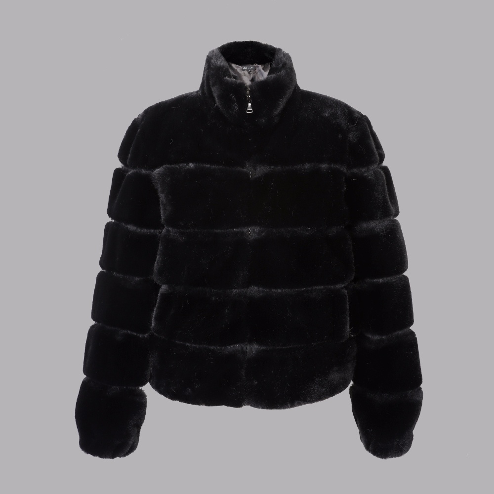 人造毛隔豬皮立領(lǐng)夾克