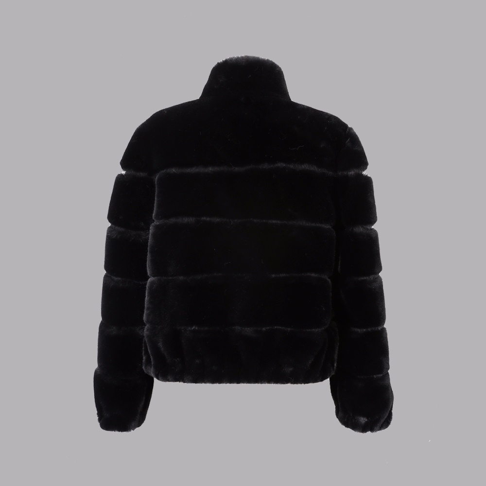 人造毛隔豬皮立領(lǐng)夾克