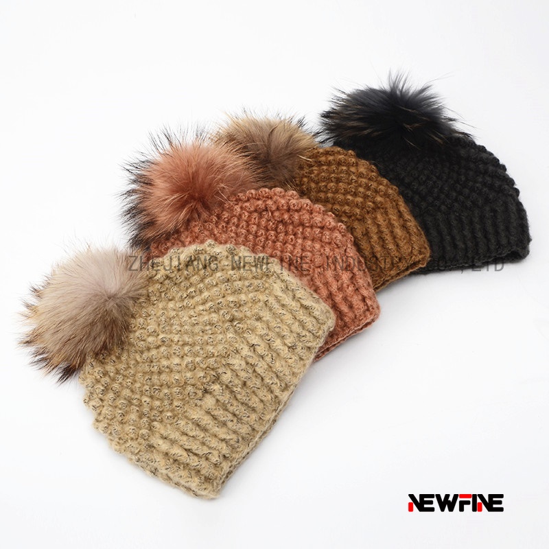 時(shí)尚保暖日常男女針織毛球帽子
